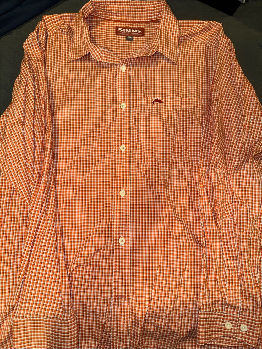 Simms XL Men's Orange & White Gingham Button-Down Shirt